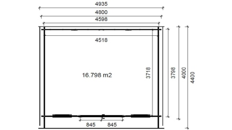 Abri de jardin en bois - 19,20m2 - 4,80x4m - Ep. 40mm - Couleur: naturel