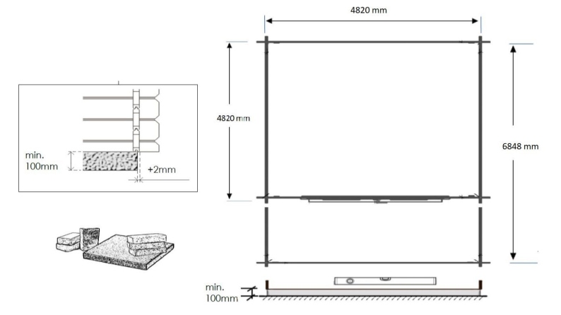 Abri de jardin en bois - 5x5 m + terrasse avec balustrade et avant-toit en bois - 35 m2