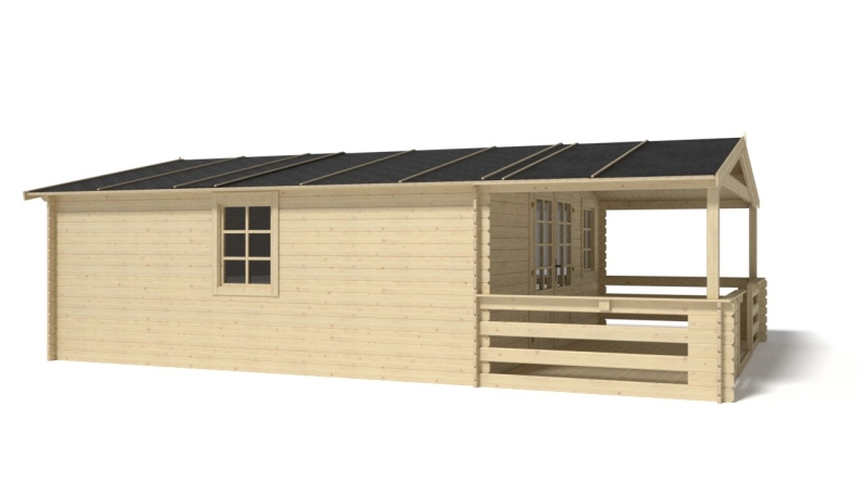 Abri de jardin en bois - 5x5 m + terrasse avec balustrade et avant-toit en bois - 35 m2