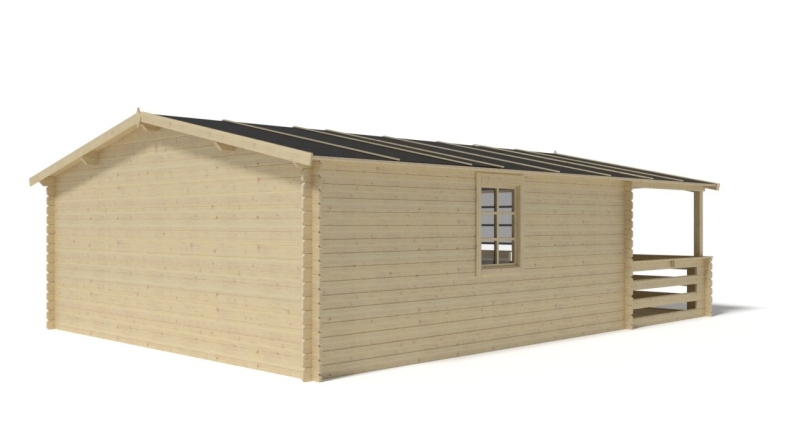 Abri de jardin en bois - 5x5 m + terrasse avec balustrade et avant-toit en bois - 35 m2