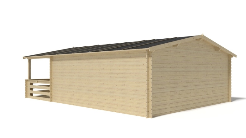 Abri de jardin en bois - 5x5 m + terrasse avec balustrade et avant-toit en bois - 35 m2