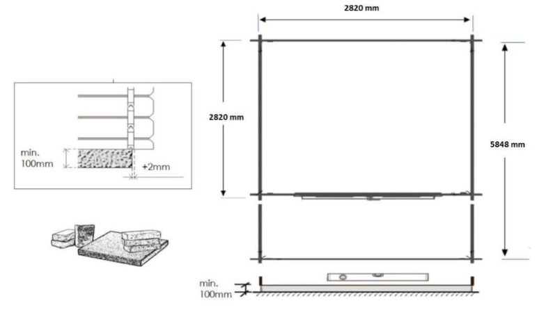 Abri de jardin en bois - 3x3 m + terrasse avec balustrade et avant-toit en bois - 18 m2