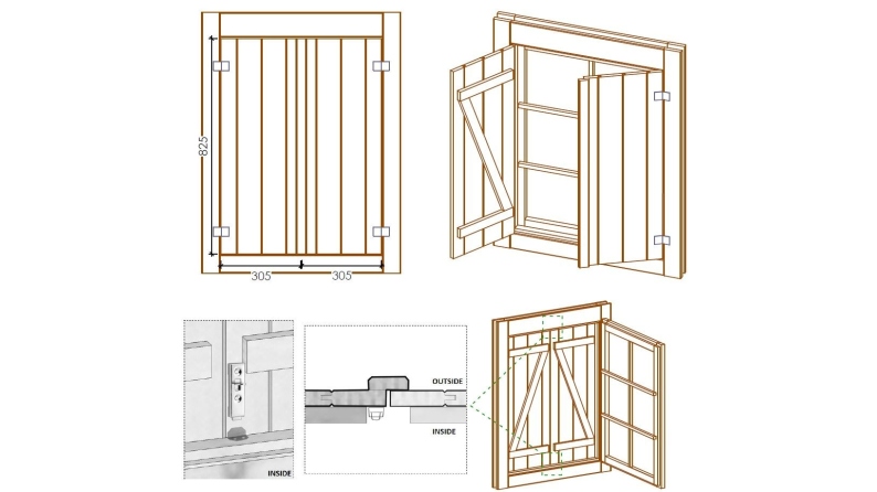 Volets en bois pour fenêtre, imprégnés en marron - ensemble