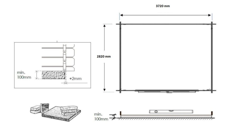Abri de jardin en bois - 11.7m2 - 3.9x3m - Ep. 34mm - Couleur: naturel