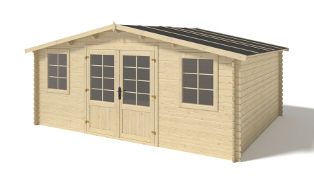 Abri de jardin en bois - 5x4 m + terrasse avec balustrade et avant-toit en bois - 30 m2