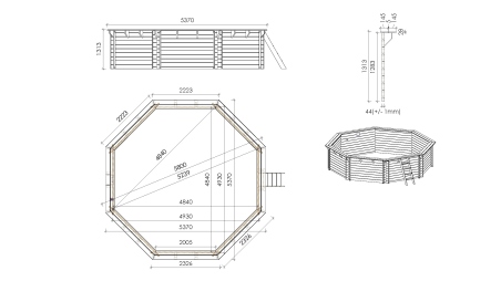 Piscine en bois 5,37x5,37 - H.1,31 m autoportante