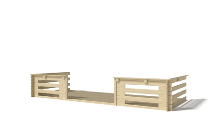 Abri de jardin en bois - 5x3 m + terrasse avec balustrade et avant-toit en bois - 35 m2