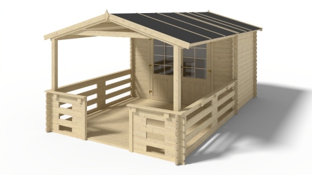 Abri de jardin en bois - 3x2 m + terrasse avec balustrade et avant-toit en bois - 15 m2