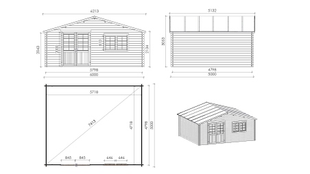 Abri de jardin en bois - 30m2 - 6x5m - Ep. 40mm - Couleur: naturel