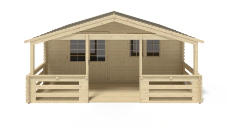 Abri de jardin en bois - 6x6 m + terrasse avec balustrade et avant-toit en bois - 48 m2