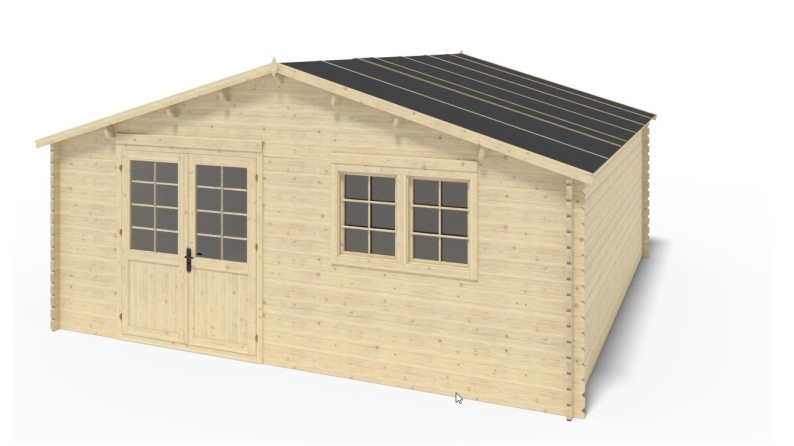 Abri de jardin en bois - 6x6 m + terrasse avec balustrade et avant-toit en bois - 48 m2