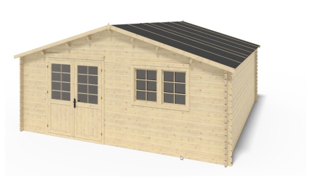 Abri de jardin en bois - 6x6 m + terrasse avec balustrade et avant-toit en bois - 48 m2