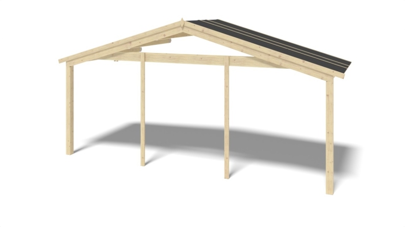 Abri de jardin en bois - 6x6 m + terrasse avec balustrade et avant-toit en bois - 48 m2