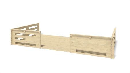 Abri de jardin en bois - 6x6 m + terrasse avec balustrade et avant-toit en bois - 54 m2