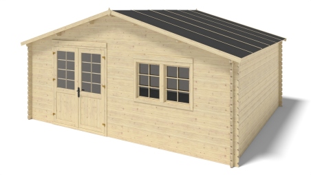 Abri de jardin en bois - 6x5 m + terrasse avec balustrade et avant-toit en bois - 42 m2