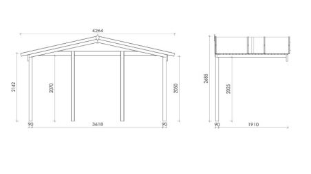 Abri de jardin en bois - 4x4 m + terrasse avec balustrade et avant-toit en bois - 24 m2