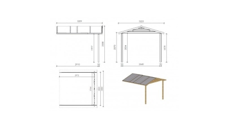 Abri de jardin en bois - 3x2 m + terrasse avec balustrade et avant-toit en bois - 15 m2