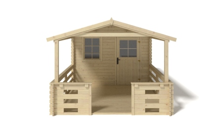 Abri de jardin en bois - 3x2 m + terrasse avec balustrade et avant-toit en bois - 15 m2