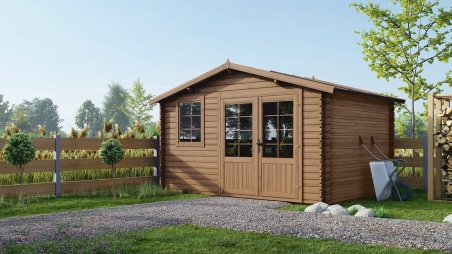 Abri de jardin en bois - 11,70m2 - 3,90x3m - Traité - Ep. 34mm - Couleur: marron