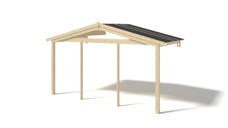 Abri de jardin en bois - 4x4 m + terrasse avec balustrade et avant-toit en bois - 24 m2