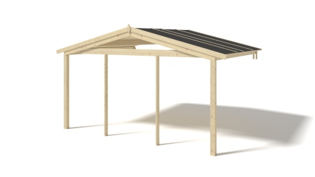 Abri de jardin en bois - 4x4 m + terrasse avec balustrade et avant-toit en bois - 28 m2