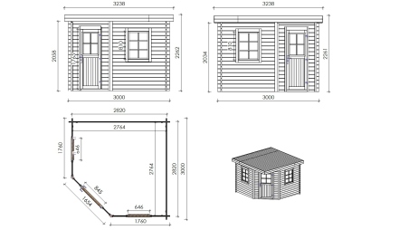 Abri de jardin en bois - 8m2 - 3x3m - Traité - Ep. 28mm - Couleur: marron