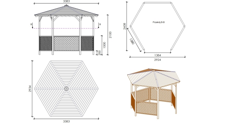 Pergola de jardin, abri pare-soleil 3.38x2.79 m – Traité