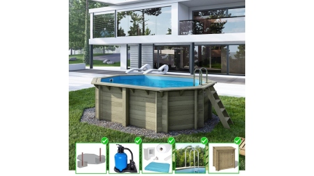 Piscine en bois Nemo 4,3x3 - H.1,18 m fixations à sceller