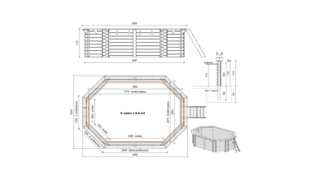 Piscine en bois Nemo 4,3x3 - H.1,18 m fixations à sceller