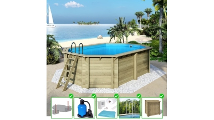 Piscine en bois Nemo 5,79x3,49 - H.1,45 m fixations à sceller