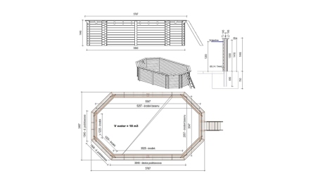 Piscine en bois Nemo 5,79x3,49 - H.1,45 m fixations à sceller