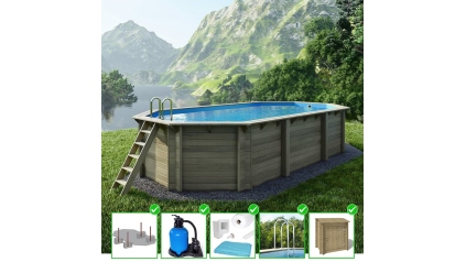 Piscine en bois Nemo 7,3x3,97 - H.1,45 m fixations à sceller
