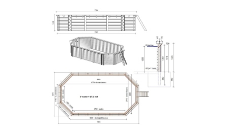 Piscine en bois Nemo 7,3x3,97 - H.1,45 m fixations à sceller