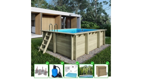 Piscine en bois Aqua 4,65x2,85 - H.1,24 m fixations à sceller