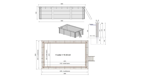 Piscine en bois Aqua 4,65x2,85 - H.1,24 m fixations à sceller