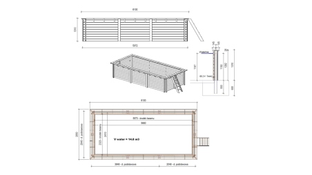 Piscine en bois Aqua 6,1x2,85 - H.1,31 m fixations à sceller