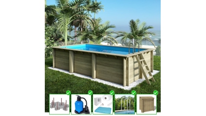 Piscine en bois Aqua 6,1x2,85 - H.1,31 m fixations à sceller