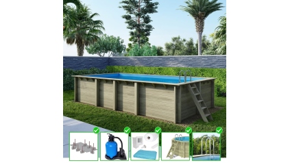 Piscine en bois Aqua 7x3,75 - H.1,45 m fixations à sceller