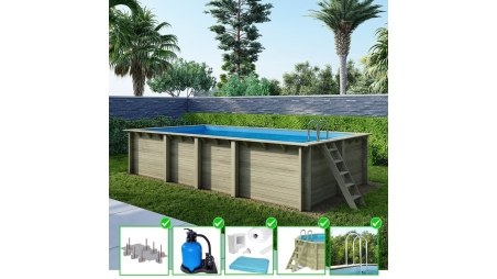 Piscine en bois Aqua 7x3,75 - H.1,45 m fixations à sceller
