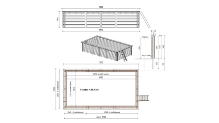 Piscine en bois Aqua 7x3,75 - H.1,45 m fixations à sceller
