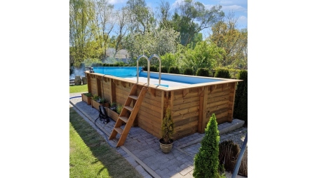 Piscine en bois Aqua 7x3,75 - H.1,45 m fixations à sceller