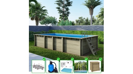 Piscine en bois Aqua 7x3,75 - H.1,45 m fixations à sceller