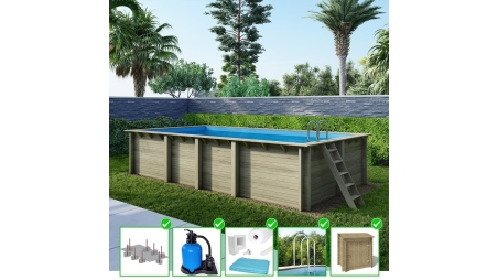 Piscine en bois Aqua 7x3,75 - H.1,45 m fixations à sceller