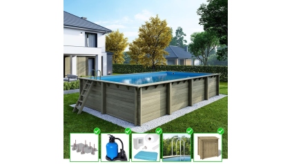 Piscine en bois Aqua 8,5x4,35 - H.1,45 m fixations à sceller