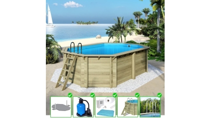 Piscine en bois Nemo 5,79x3,49 - H.1,45 m fixations à visser