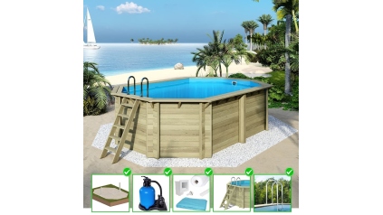 Piscine en bois Nemo 5,79x3,49 - H.1,45 m cadre en métal, sans dalle béton