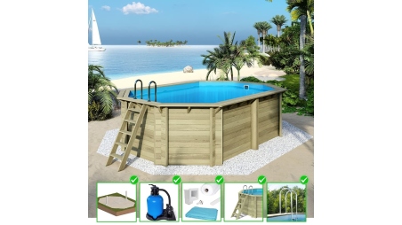 Piscine en bois Nemo 5,79x3,49 - H.1,45 m cadre en métal, sans dalle béton