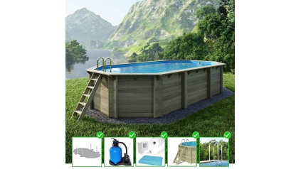 Piscine en bois Nemo 7,3x3,97 - H.1,45 m fixations à visser