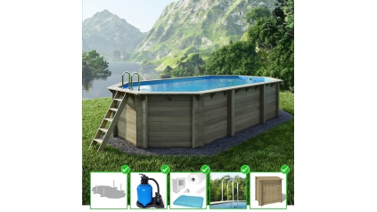 Piscine en bois Nemo 7,3x3,97 - H.1,45 m fixations à visser