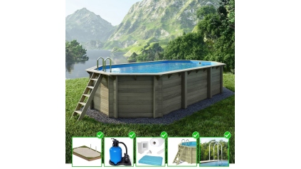 Piscine en bois Nemo 7,3x3,97 - H.1,45 m cadre en métal, sans dalle béton